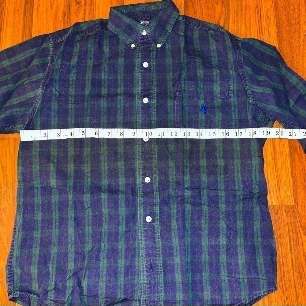 Ralph Lauren Youth Blue/Green Plaid Collared Button Down Shirt Size Medium
